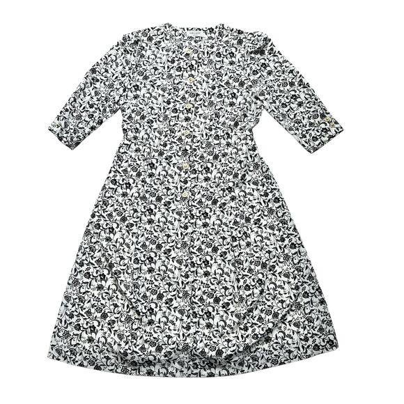 Vintage Oblady Tokyo Style Floral Dress Size Medium Black And White - Picture 1 of 7